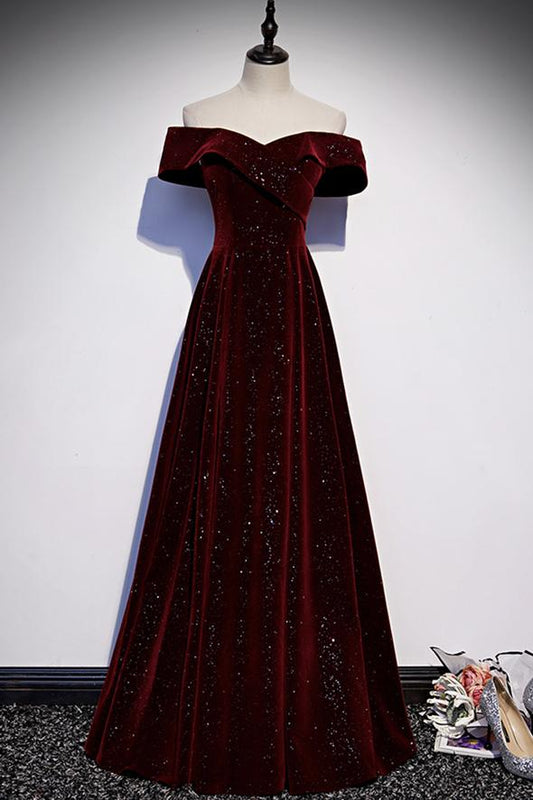 Robe de soirée longue en velours bordeaux M484