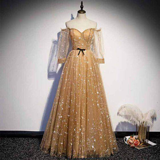 Robe de bal princesse à épaules dénudées et étoiles dorées M986