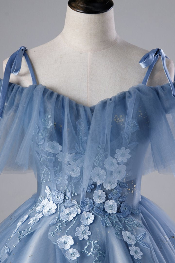 Robe de bal longue en tulle bleu et dentelle, robe de soirée M2131