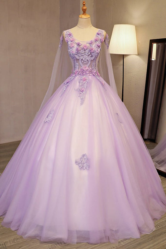 Robe de soirée longue en tulle lilas, unique, à fleurs, bouffante, robe de Quinceanera M1619