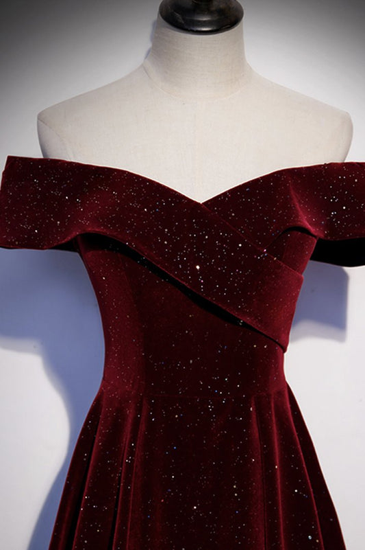 Robe de soirée longue en velours bordeaux M484