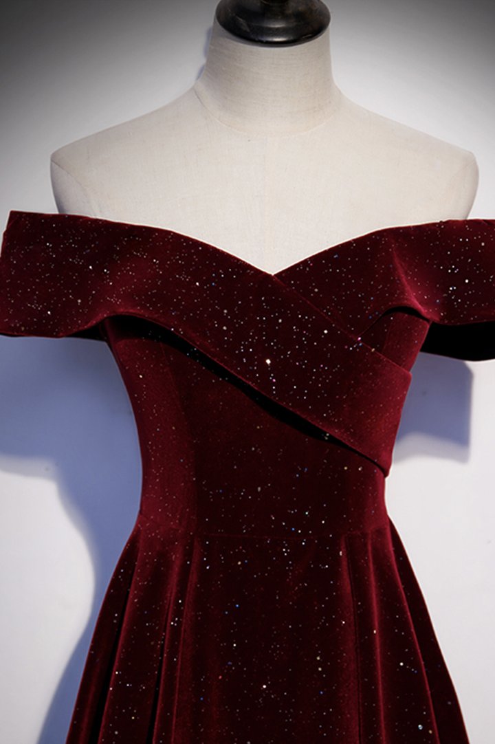 Burgunder Samt langes Ballkleid Abendkleid M484