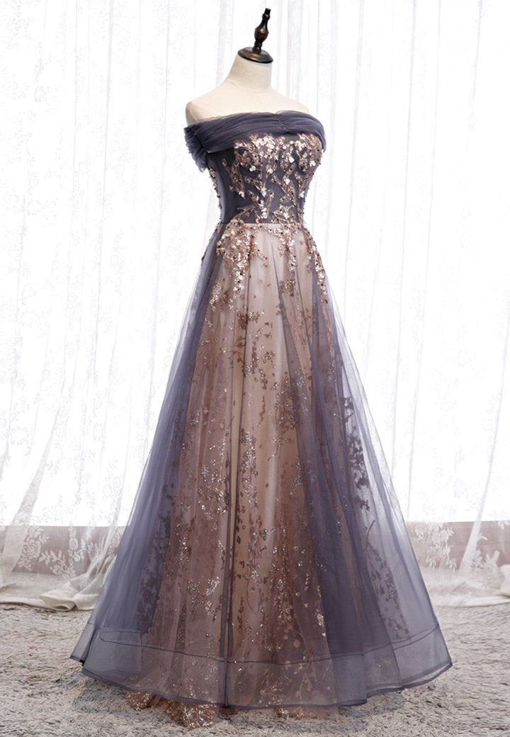 A line lace sequins long prom dress formal dress M863