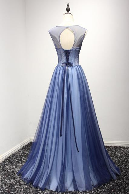 Robe de bal trapèze à col transparent et strass, longue robe de soirée en tulle, bon marché, M1746