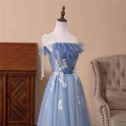 Navy Blue A-line Tulle Long Formal Dress with Tie Straps M905