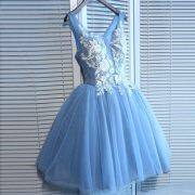 Misty Blue Short Homecoming Dress with 3D Flowers M994