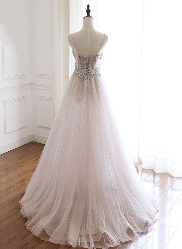 Pink tulle long prom dress pink evening dress M2430