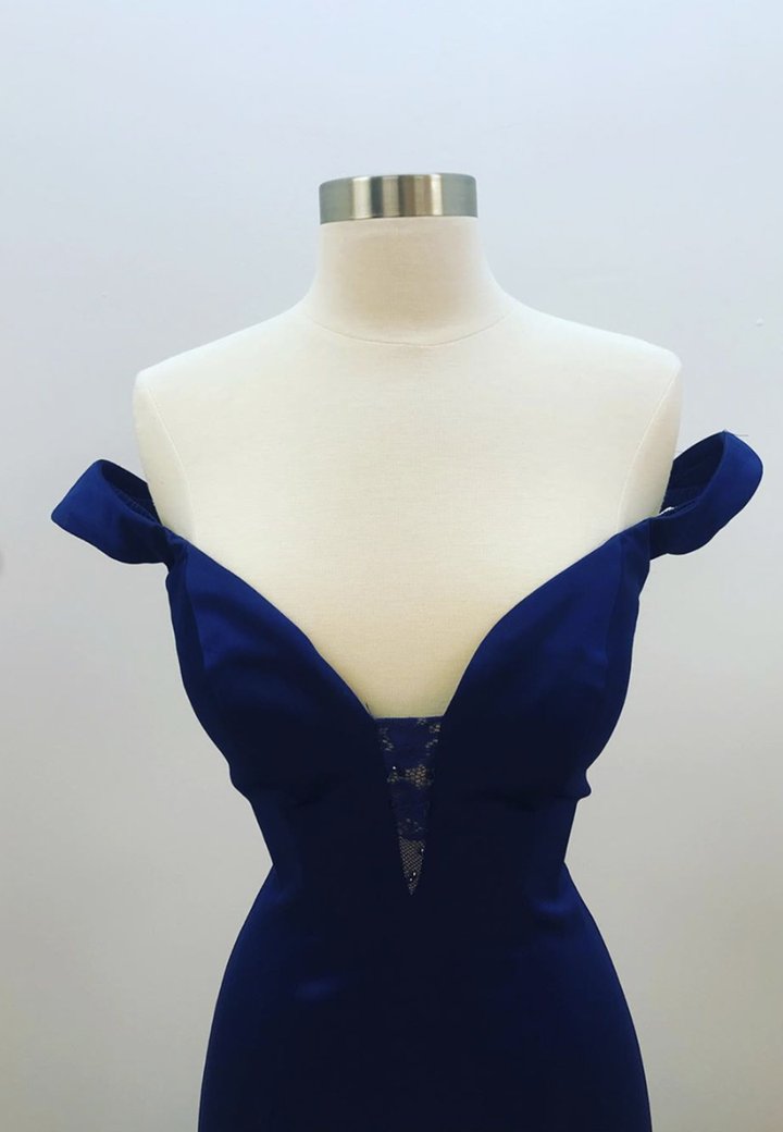 Blue lace long prom dress mermaid evening dress M856