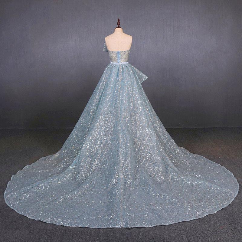 Superbe robe de bal bouffante bustier, robe de soirée fourreau pailletée avec traîne amovible M1851