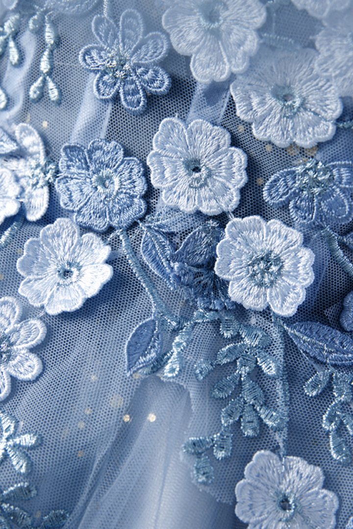 Robe de bal longue en tulle bleu et dentelle, robe de soirée M2131
