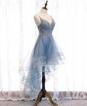 Blue High Low Party Dress with Spaghetti Straps M1004