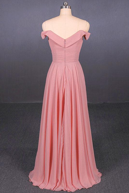 Robe de bal bustier longue en mousseline rose, robe de demoiselle d'honneur simple coupe A M1859
