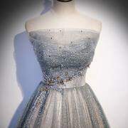 Glitter Strapless Beaded Dusty Blue Formal Dress M987