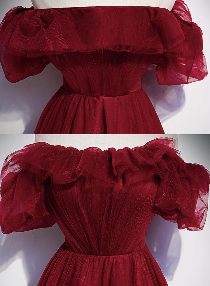 Robe de soirée longue en tulle bordeaux M2300