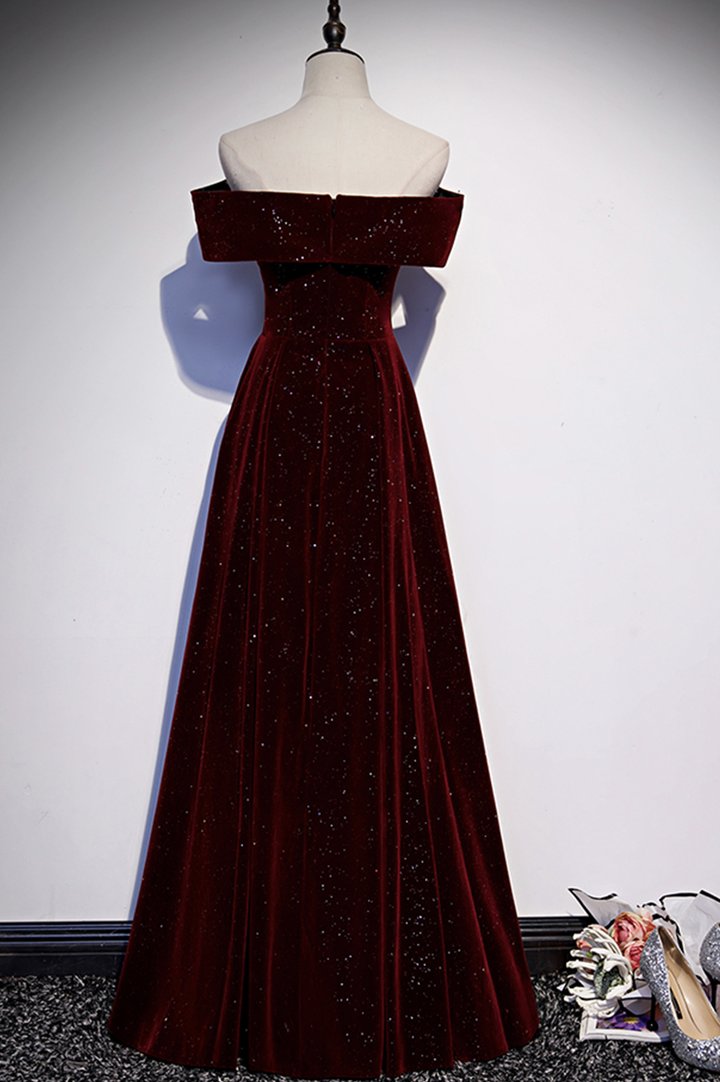 Burgundy velvet long prom dress evening dress M484