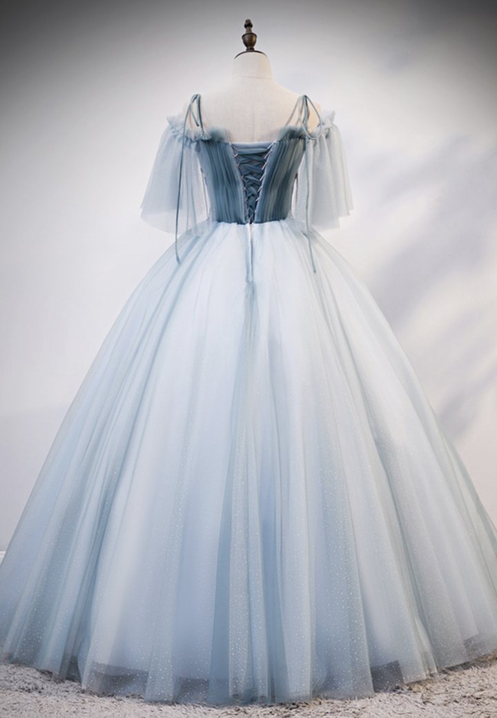Blue tulle long ball gown dress A line evening dress M620