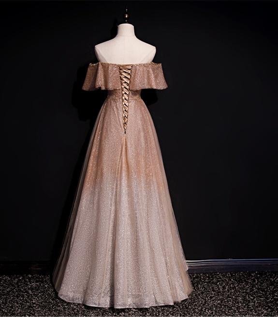 Robe de bal longue à paillettes et épaules dénudées, coupe trapèze, ombrée, chic, M1981
