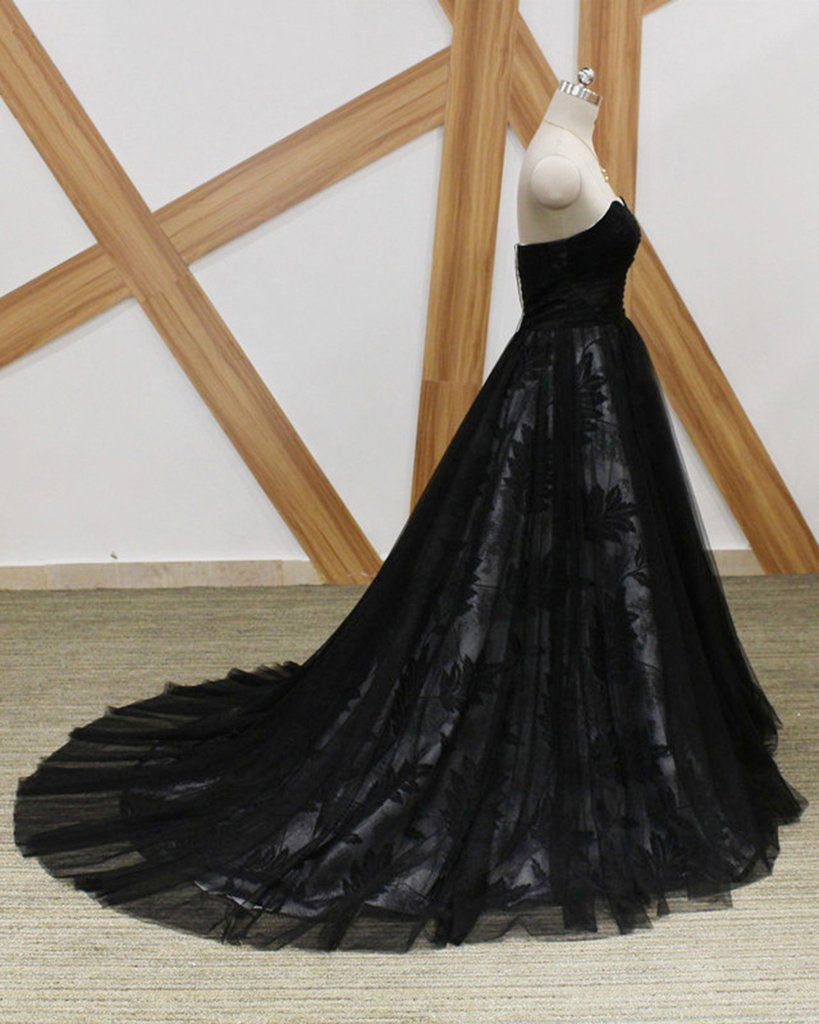 Robe de bal longue bustier en dentelle noire pour 16 ans, robe de remise de diplôme longue en tulle M1626