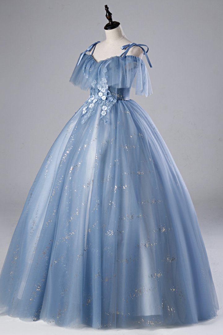 Robe de bal longue en tulle bleu et dentelle, robe de soirée M2131
