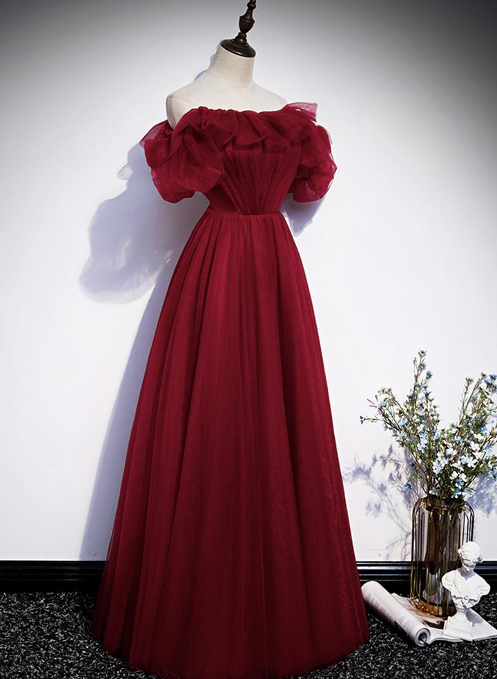 Robe de soirée longue en tulle bordeaux M2300