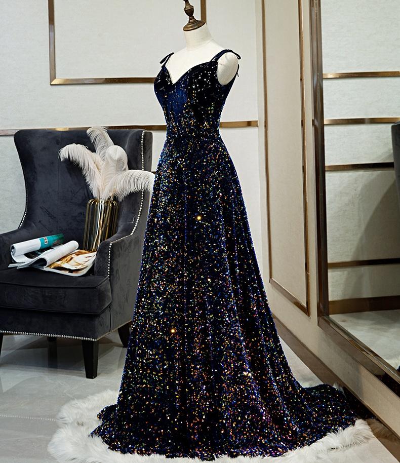 Sparkly Long A-line Lace Up Back Evening Prom Dresses Party Dress M1041