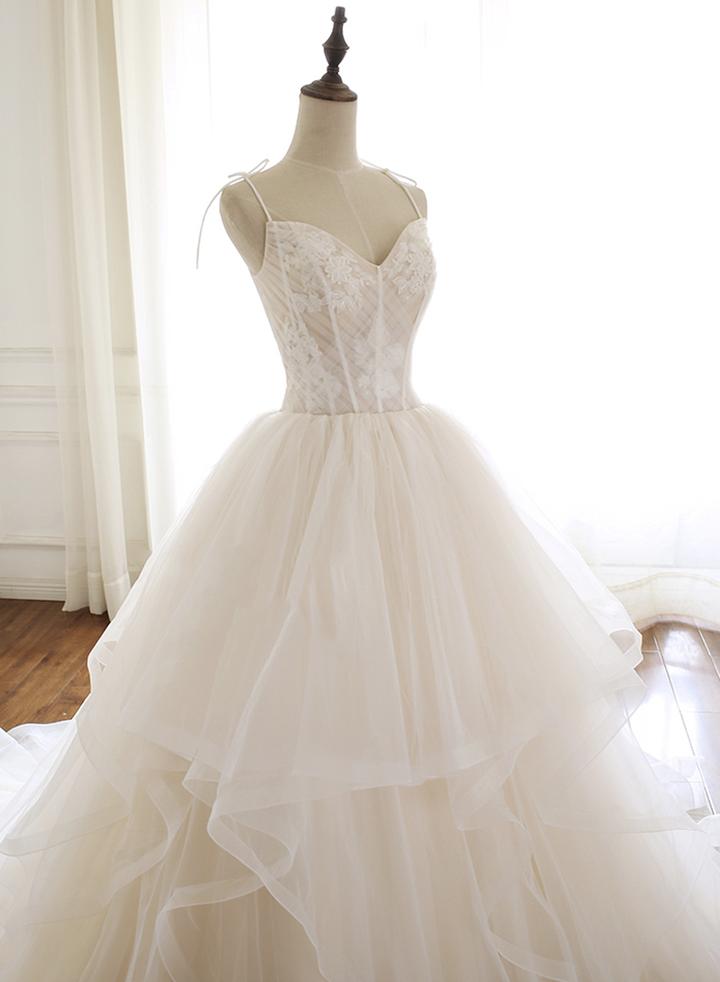 Robe de bal longue en tulle et dentelle champagne M2365