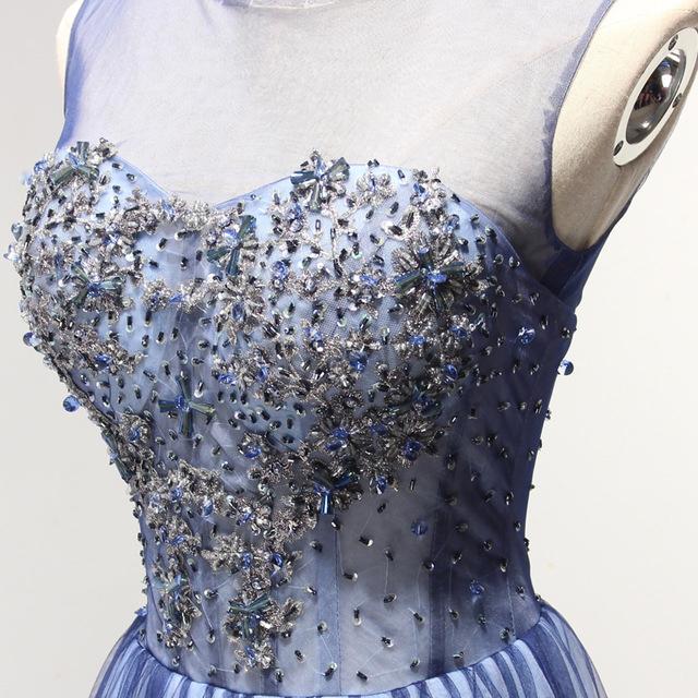 Robe de bal trapèze à col transparent et strass, longue robe de soirée en tulle, bon marché, M1746