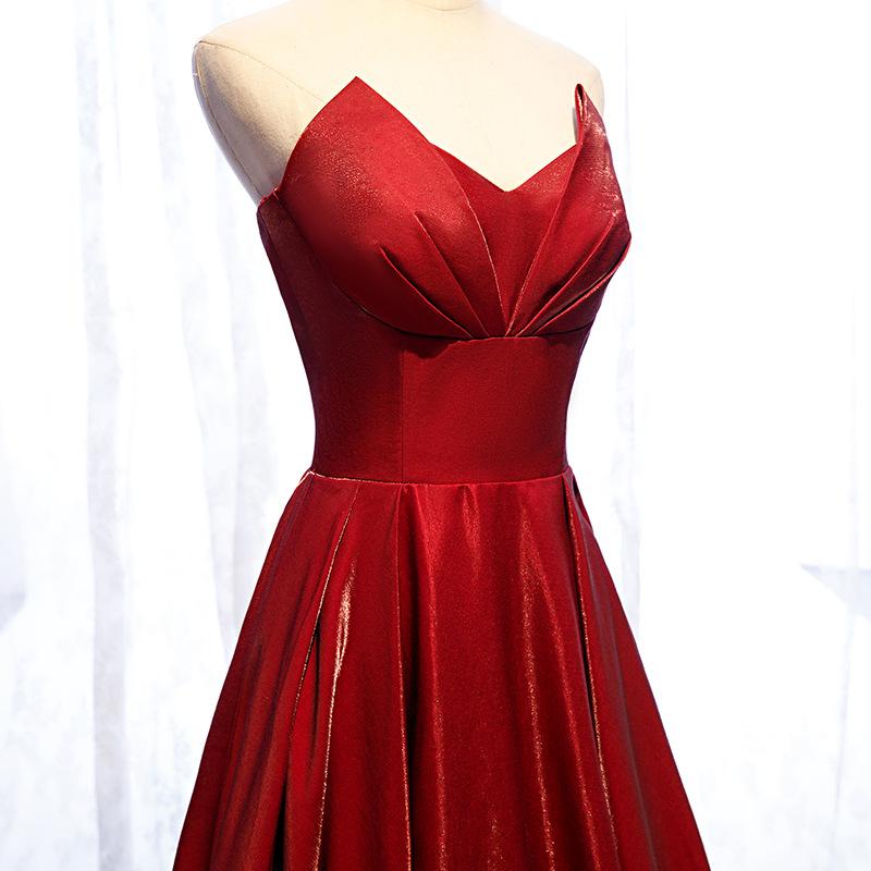 Modest Strapless Loong A-line Red Lace Up Prom Dresses Evening Dresses M1988
