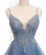 Blue High Low Party Dress with Spaghetti Straps M1004