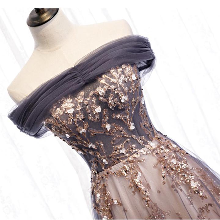 A line lace sequins long prom dress formal dress M863