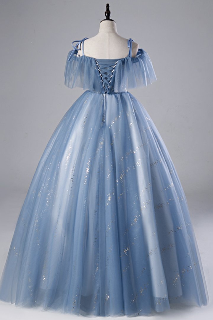 Robe de bal longue en tulle bleu et dentelle, robe de soirée M2131