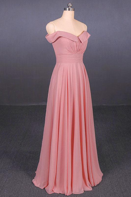 Robe de bal bustier longue en mousseline rose, robe de demoiselle d'honneur simple coupe A M1859