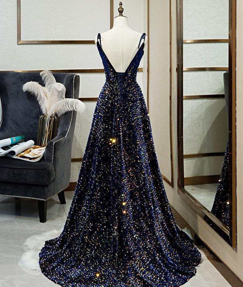 Sparkly Long A-line Lace Up Back Evening Prom Dresses Party Dress M1041