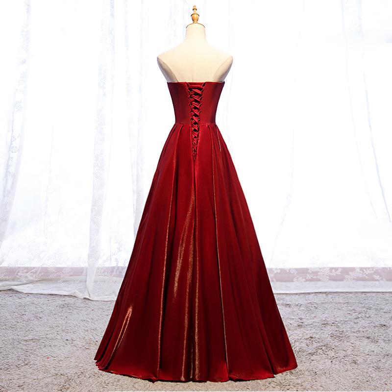 Modest Strapless Loong A-line Red Lace Up Prom Dresses Evening Dresses M1988