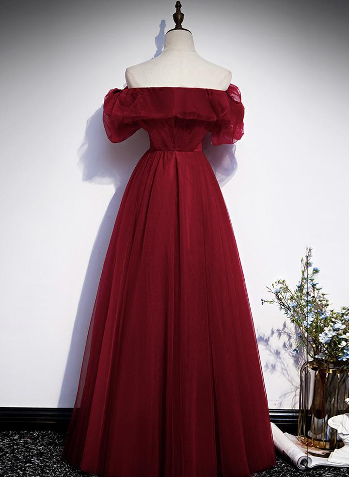 Robe de soirée longue en tulle bordeaux M2300
