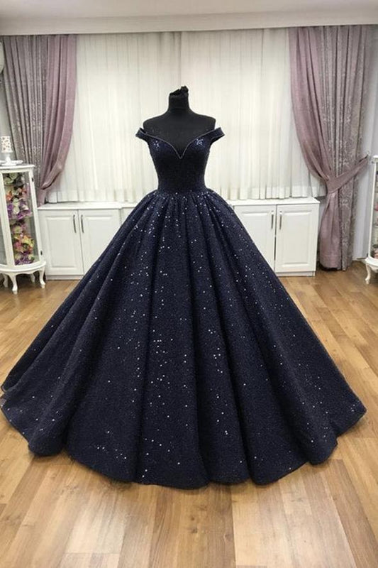 Robe de soirée longue à paillettes bleues, coupe trapèze, M2214