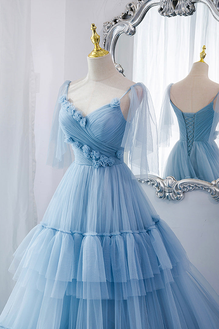 Robe de bal longue en tulle bleu, robe de soirée bleue M5295
