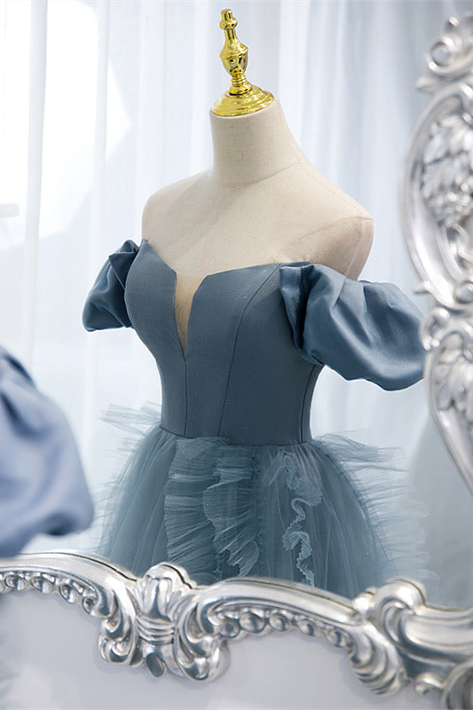 Off the Shoulder Blue Long Formal Dress M5512