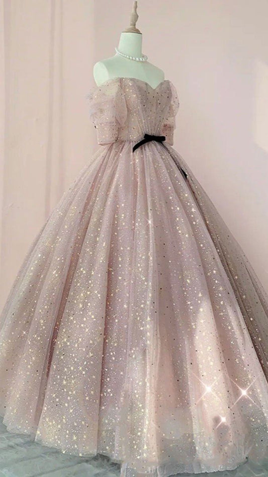 Robe de bal longue en tulle rose, robe Sweet 16, robe de bal M5403