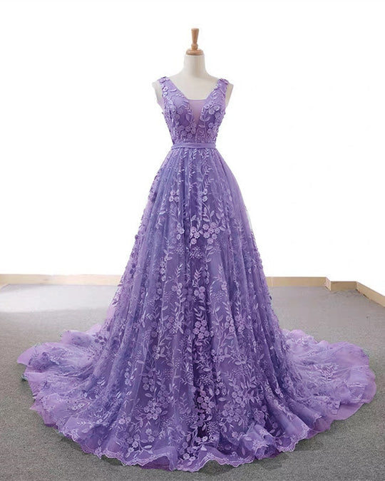 Robe de bal longue en tulle, col en V, broderies en dentelle, M5109