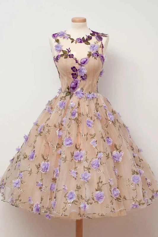 Charmantes robes de soirée courtes pour adolescentes, fleurs faites à la main, M6051