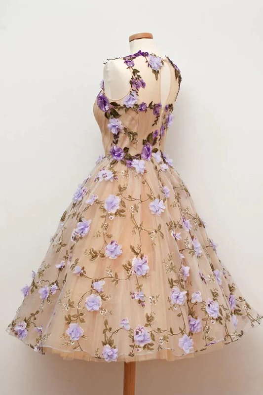 Charmantes robes de soirée courtes pour adolescentes, fleurs faites à la main, M6051