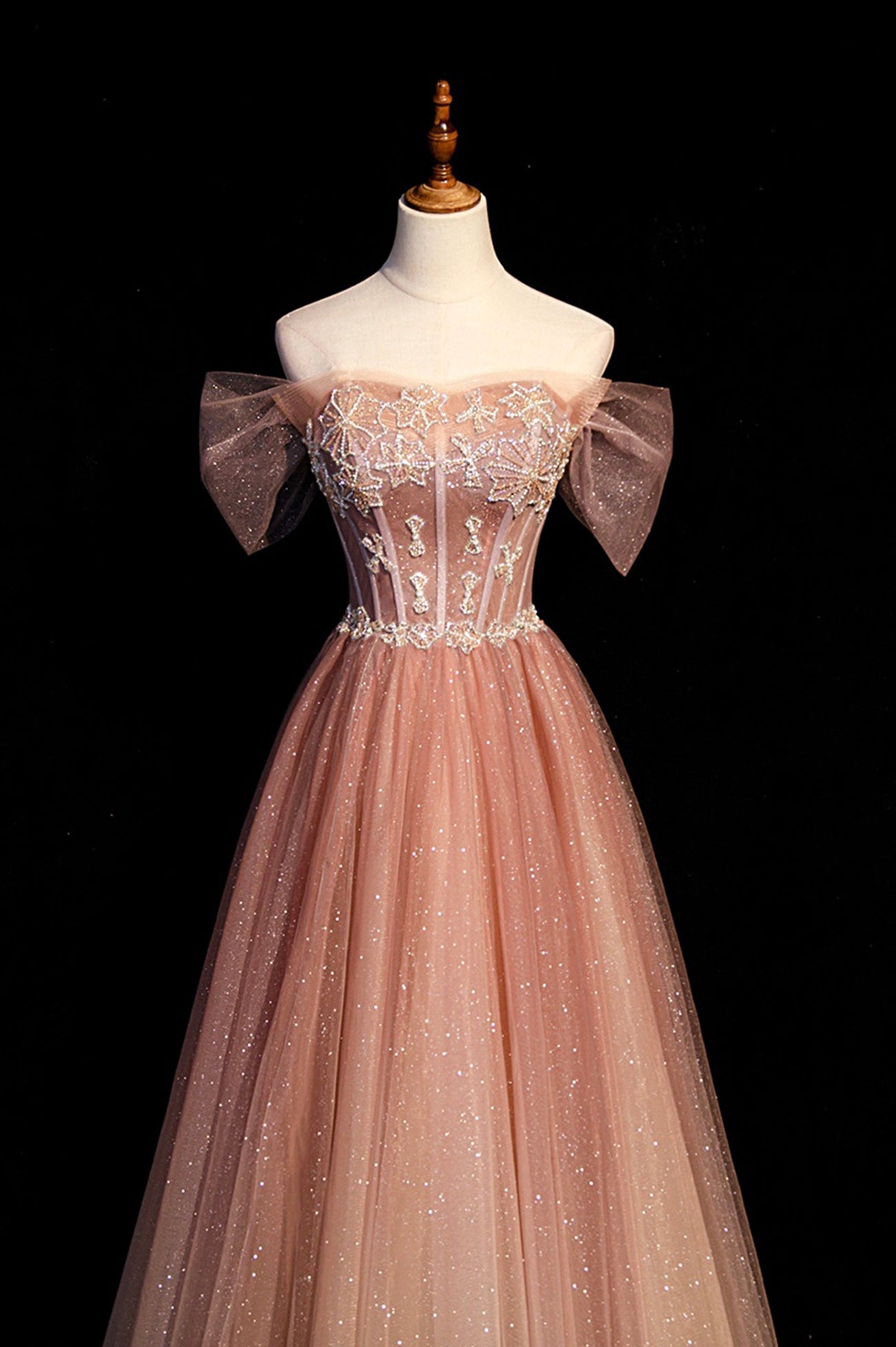HIGH QUALITY TULLE BEADS LONG PROM DRESS A LINE EVENING DRESS M5767