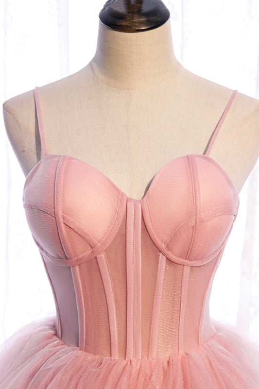 Robe de bal longue en tulle rose, robe de soirée trapèze M5355