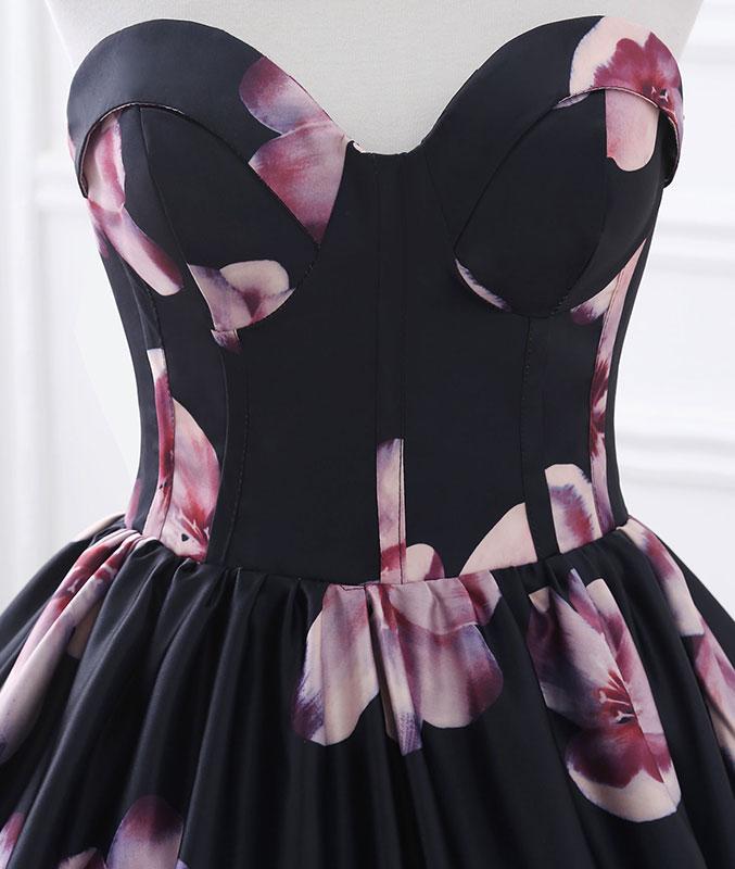 Black sweetheart neck satin long prom dress, black evening dress M4830
