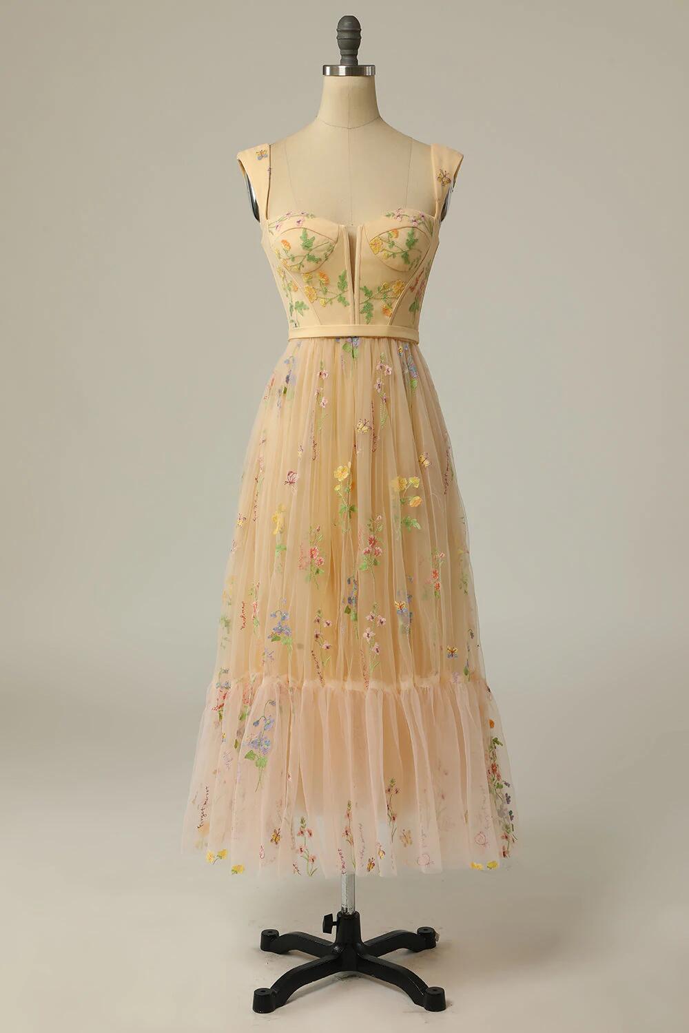 A Line Sweetheart Champagne Long Prom Dress M5764