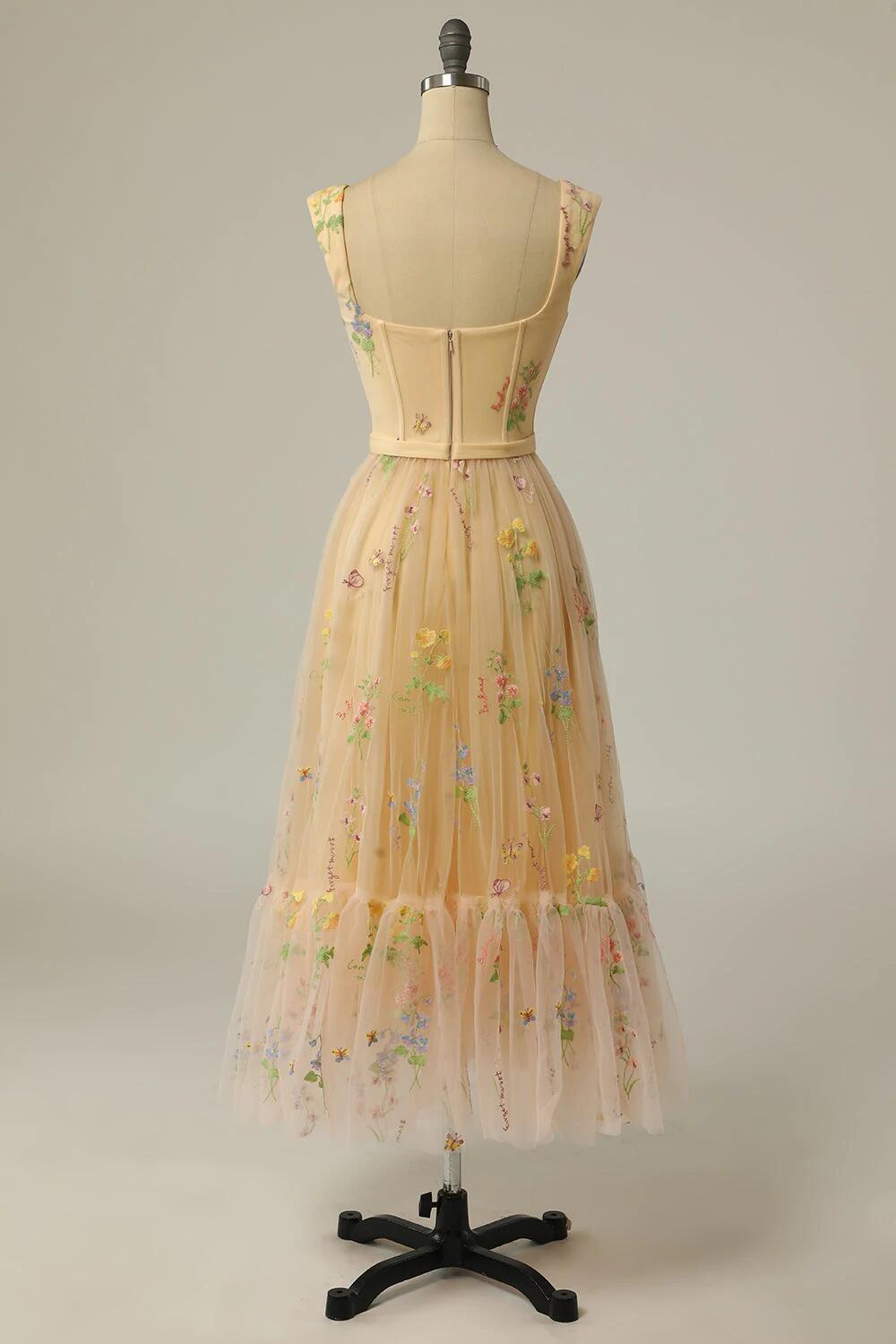 A Line Sweetheart Champagne Long Prom Dress M5764