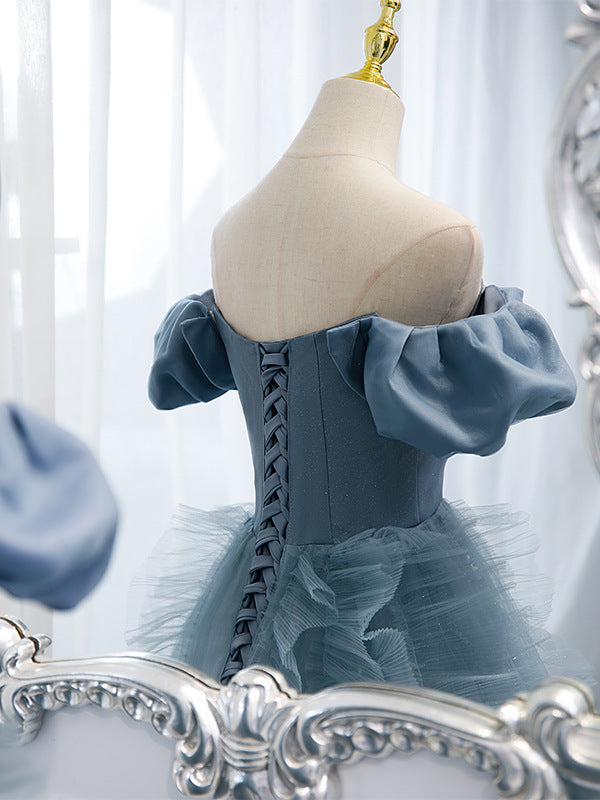 Off the Shoulder Blue Long Formal Dress M5512