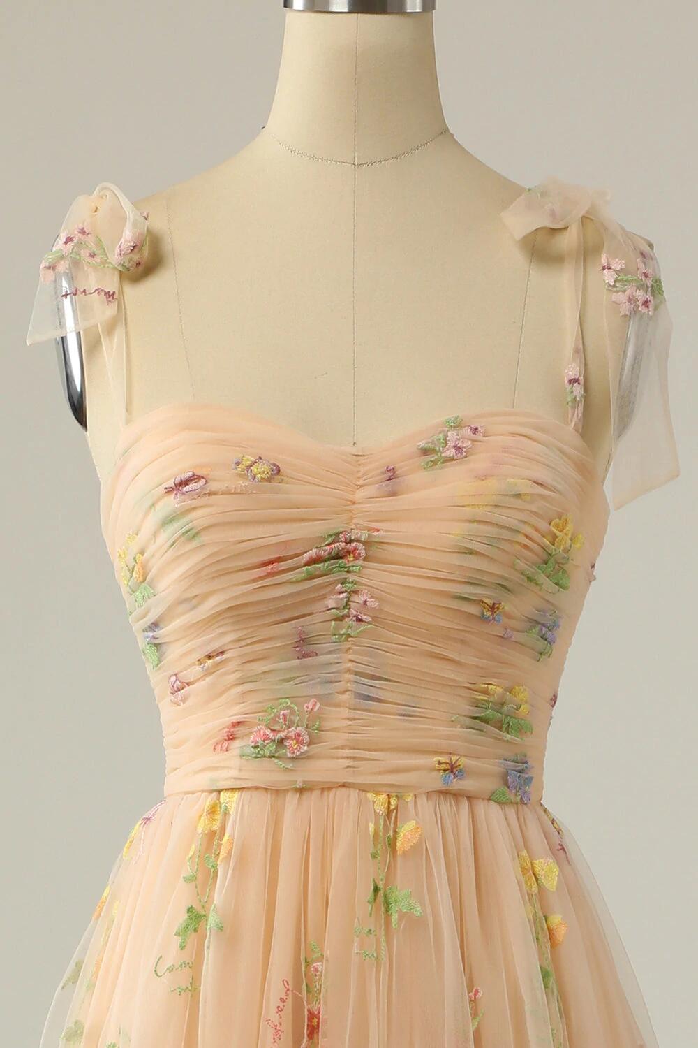 Champagne Embroidery Long Prom Dress M5762