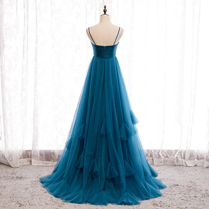 Empire Spaghetti Straps Ink Blue Prom Dress M69